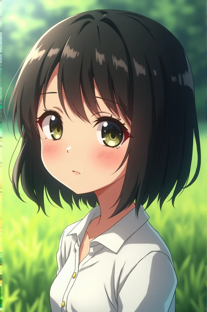 ((best quality)), ((masterpiece)), (detailed), perfect face.   A cute anime style Indian girl with more white and less skin colour tone with white shirt,progressive lens,scirt at a grassy grownd
