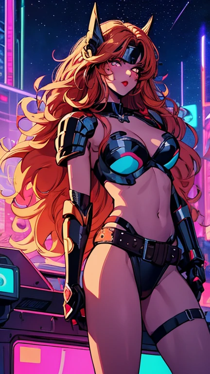 (1girl, Angela), (extremely detailed CG unit 8k wallpaper),(master part), (best quality), (ultra detail), (best illustration),(lora:80'sFusion:0.6), cowboy shot, (Sharp eyeliner, ombre, detailed eyes:1), midnight, neon light city background, ,break , (neon_pop art style), woman, orange hair, long hair, big hair,forehead protector, gauntlets, ribbon, thick lips, red lips, shaded face,no pupils, white eyes,
floating hair,