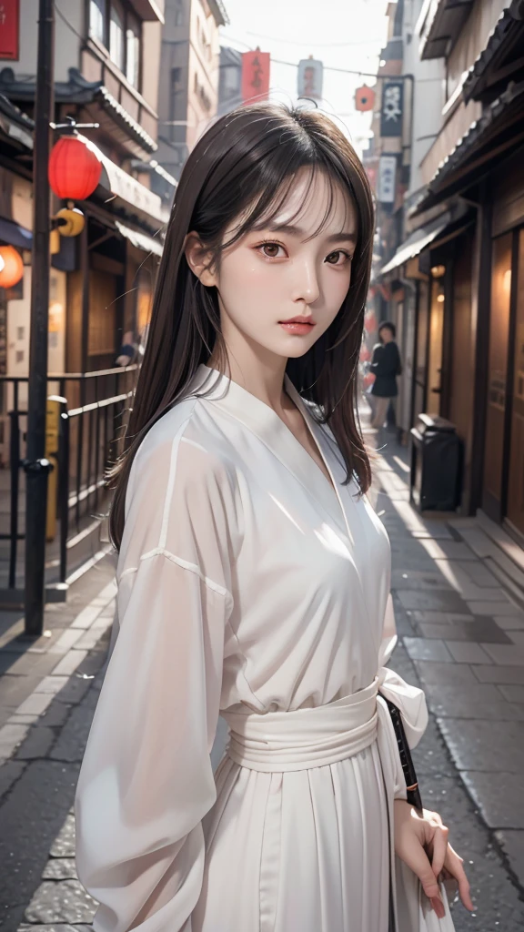 Masterpiece, Best, Night, Full Moon, 1 Female, Mature Woman, Chinese Style, Ancient China, Elder Sister, Royal Sister, Cold Face, Expressionless, Silver White Long Haired Woman, Light Pink Lips, Calm, Intellectual, Three Bangs, Gray Hitomi, Assassin, Long Sword, Swordsman, Fighting, Street View, Facial Details,