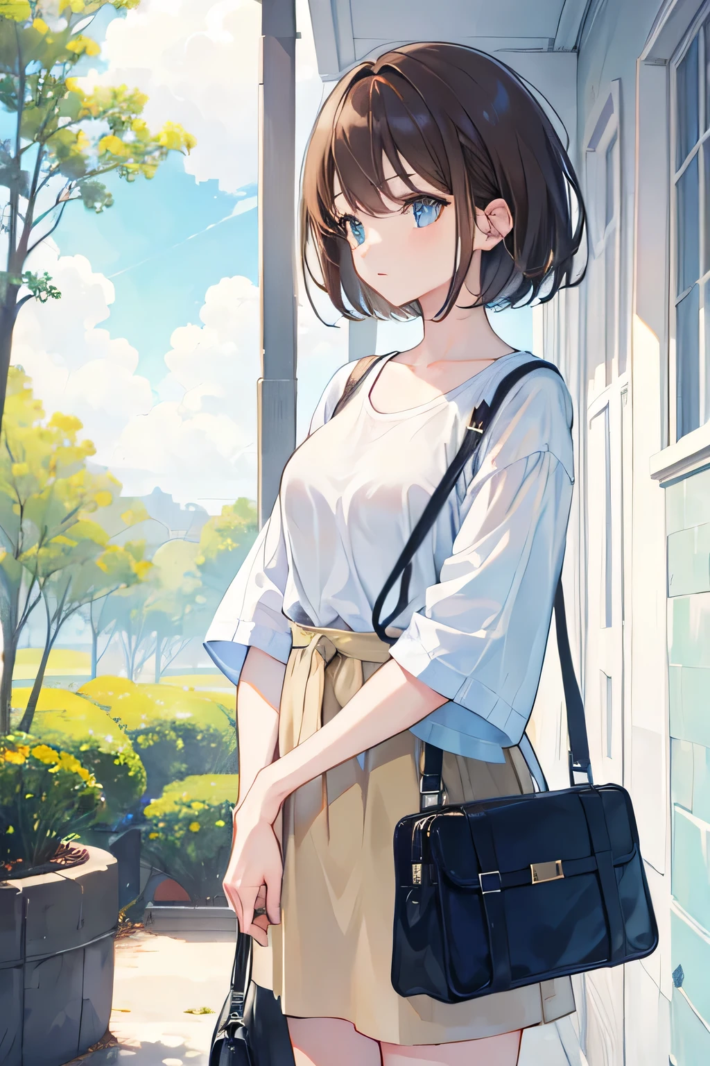 Girl,Brown Hair,short hair,light blue