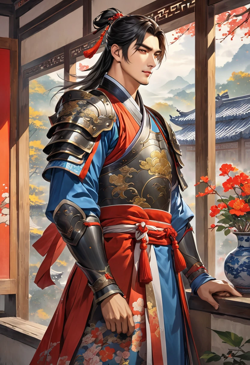 Three Kingdoms Zhou Yu, very handsome, Armor, window술, window, nice guy, Chinese clothes