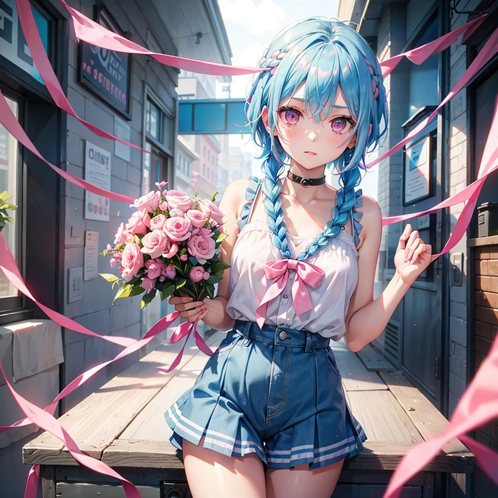 (Sky blue hair),(Braided Short Hair), (Pink Eyes),Fair skin) ,(whole body),(one person&#39;s),(Embarrassing),(The background is a school classroom),(Heart lettering written on a blackboard),(Heart-shaped chocolate),(I will pass it forward with both hands.),(Sailor suit),(Valentine's Day),(masterpiece, Highest quality, Very detailed, Best Shadow), (Detailed Background), (Beautifully detailed face), High Contrast, (Best lighting, Very delicate and beautiful), ((Cinematic Light)), Hyper Detail,8k, Dramatic Light, Intricate details,high quality intelligence
