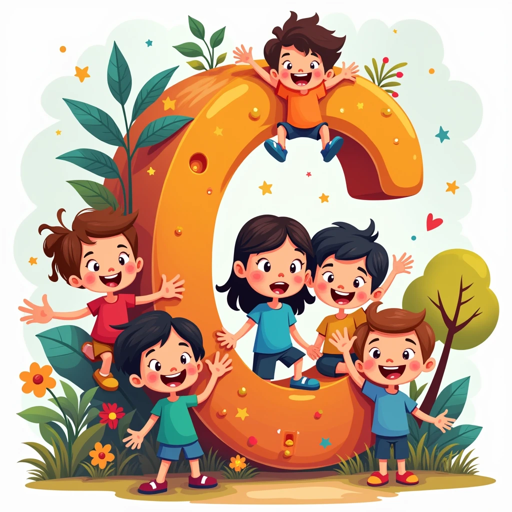Cartoon kids image with the text "C"