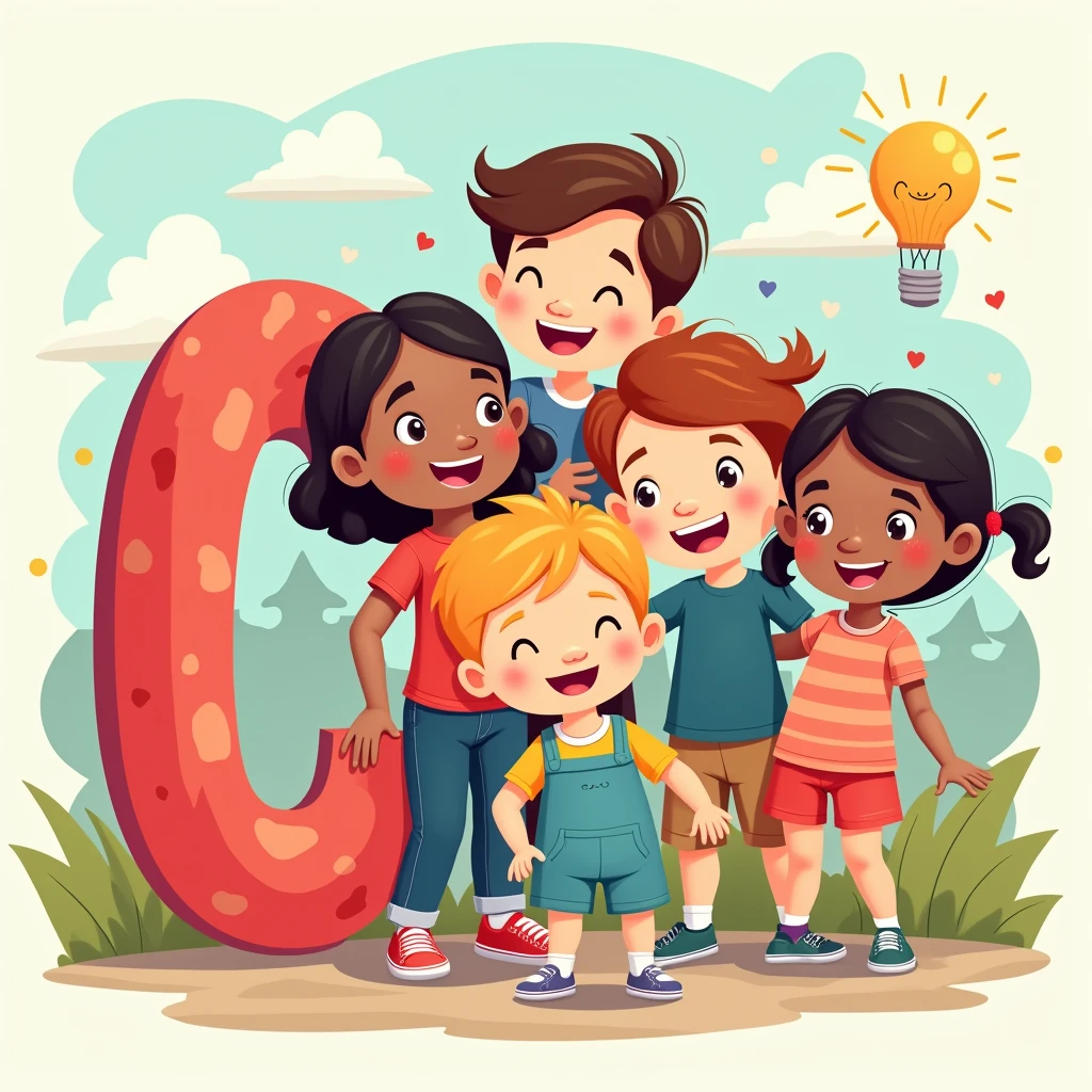 Cartoon kids image with the text "C"