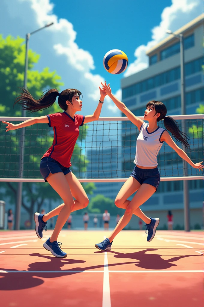 Student of ESPA University playing volleyball against sexy japanese