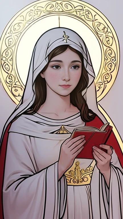 Adult coloring books, No details, Outline No color, Fill the frame, Clip art White background Very beautiful Virgin Mary, , she'For men'Magazine Model, she'Playmates. She wears sheer lace lingerie, Detailed adult coloring page Thin black lines White background, Milo Manara Style