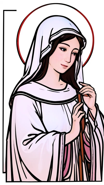 Adult coloring books, No details, Outline No color, Fill the frame, Clip art White background Very beautiful Virgin Mary, , she&#39;For men&#39;Magazine Model, she&#39;Playmates. She wears sheer lace lingerie, Detailed adult coloring page Thin black lines White background, Milo Manara Style