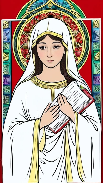 Adult coloring books, No details, Outline No color, Fill the frame, Clip art White background Very beautiful Virgin Mary, , she'For men'Magazine Model, she'Playmates. She wears sheer lace lingerie, Detailed adult coloring page Thin black lines White background, Milo Manara Style