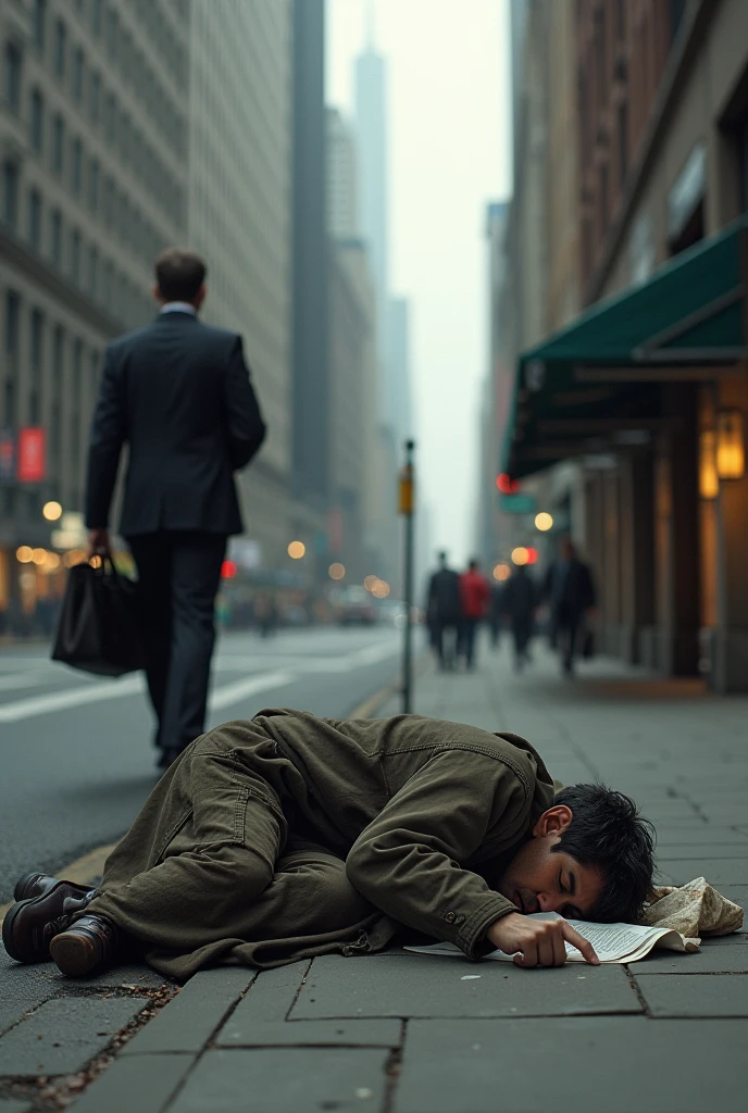 Social inequality, A homeless person on the ground as a wealthy person walks by