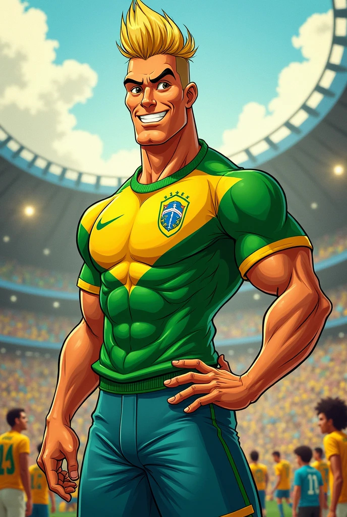 The character Jhonny Bravo wearing the Brazil shirt