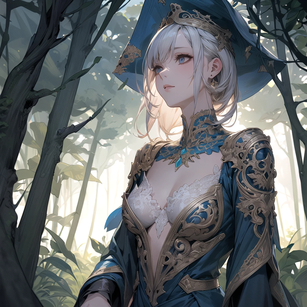 Background only、Fantasy, (The villain's hideout), (cute), cute, cute, Anime Style, Technical, dark, interesting, Growth of magical plants, Extreme Detail, Realistic Light, blue sky, A magnificent composition, (Intricate details), (Intricate Design, Super detailed: 1.2), Art Station, (masterpiece, Highest quality), Ultra HD, 32K --v 6、Sunlight filters through the deep forest.