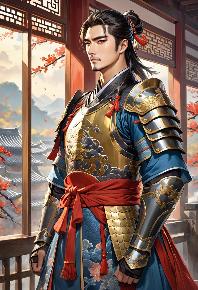 Three Kingdoms Zhou Yu, very handsome, Armor, window술, window, nice guy, Chinese clothes, 중국Armor, Armor에 끈 없음