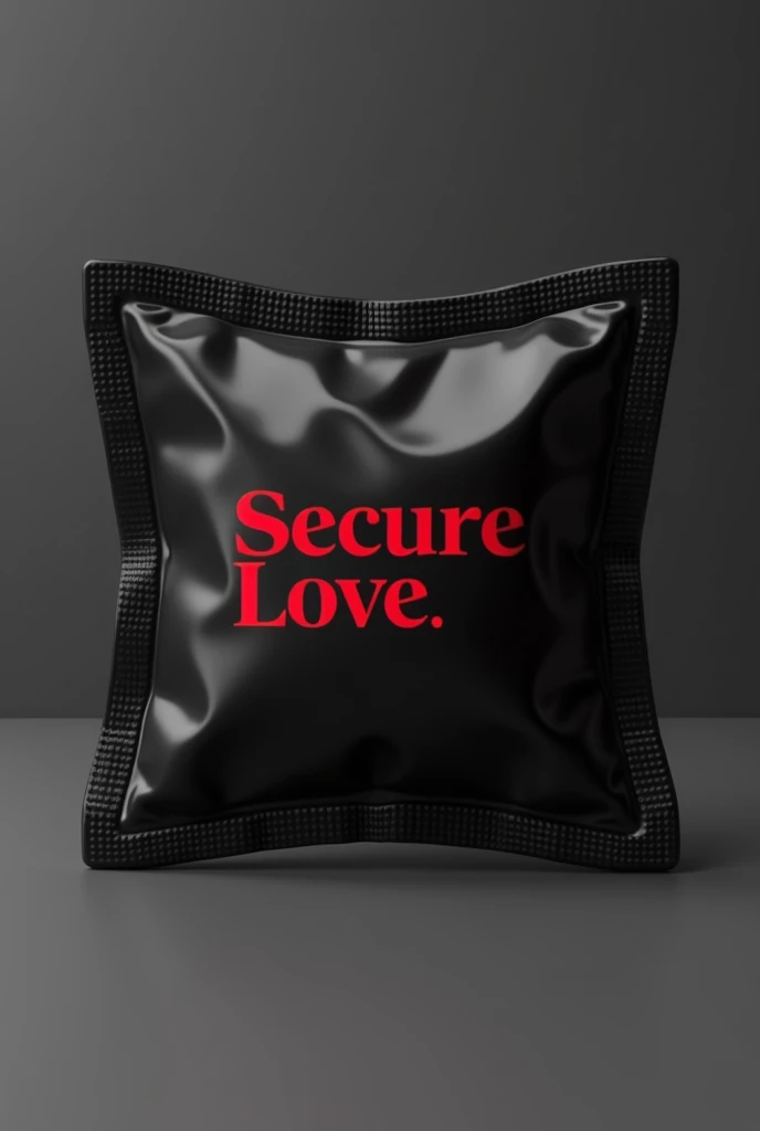 Give me a picture of a black condom with a red name and that says secure love