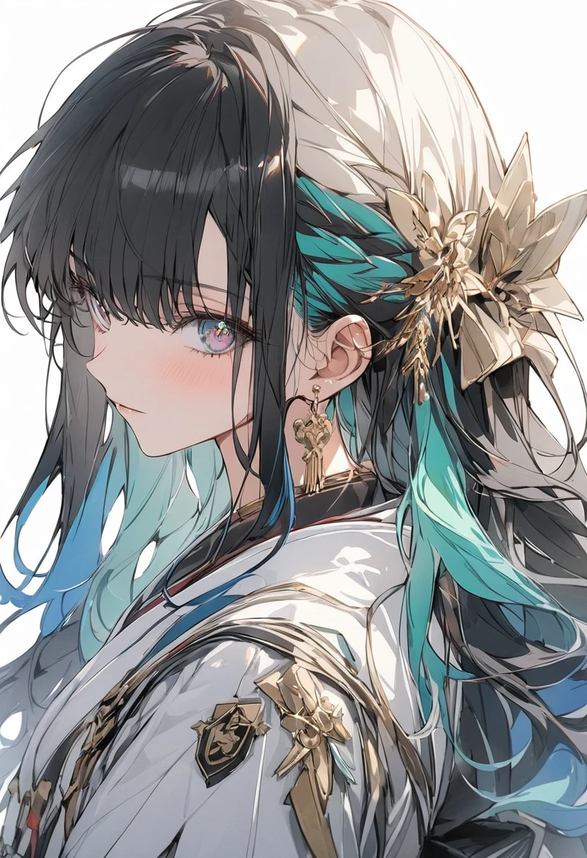 One person, multicoloRedhead, Inner hair color, Black Hair, Redhead, Blue Hair, Green Hair, Symbol-shaped pupil, Super Detail, Attention to detail, high quality, Awards, 最high quality, High resolution