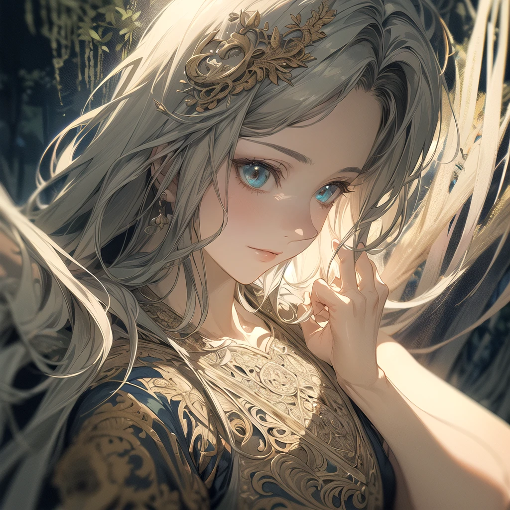 Background only、Fantasy, Anime Style, Technical, dark, interesting, Growth of magical plants, Extreme Detail, Realistic Light, 薄dark空, A magnificent composition, (Intricate details), (Intricate Design, Super detailed: 1.2), Art Station, (masterpiece, Highest quality), Ultra HD, 32K --v 6、Sunlight filters through the deep forest.