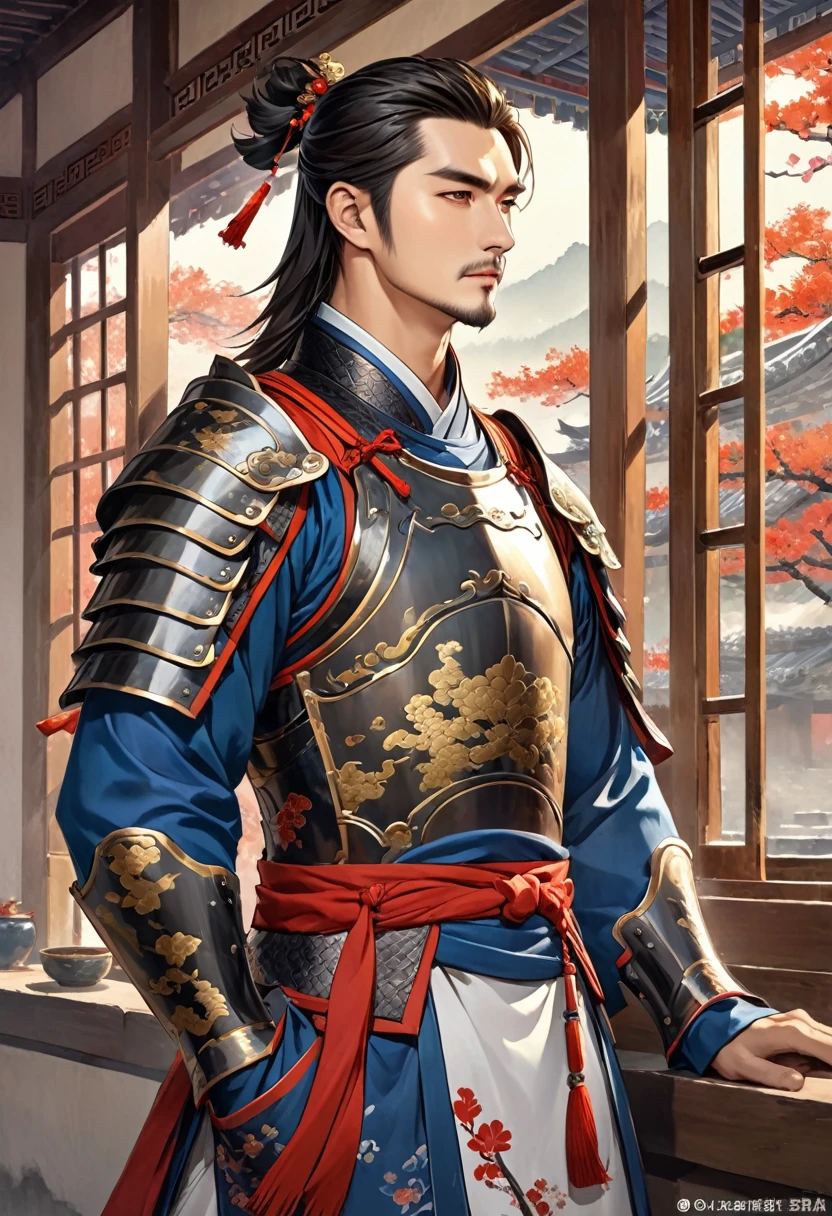 Three Kingdoms Zhou Yu, very handsome, Armor, window술, window, nice guy, Chinese clothes, 중국Armor, no beard