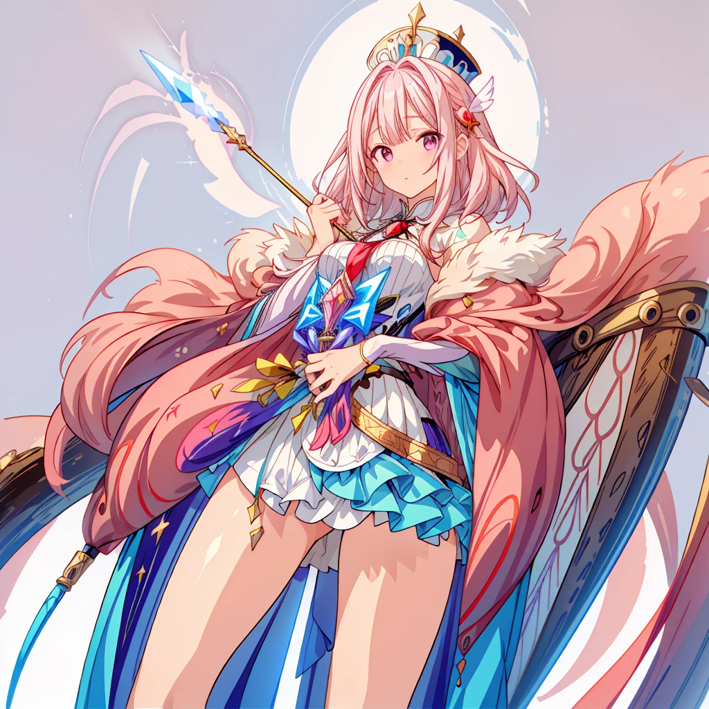 One girl、(masterpiece, highest quality、Official Art、The best configuration、Award-winning works), (Thin Hair), Very detailed, Anime Style, alone, full length, Concept Art,Magical girl　Big hat　Cape, A magic wand with a very detailed design,  Super huge, Tall and stylish, Very large.、White Background, full lengthに立って, Floating in the sky,fsgzisksk