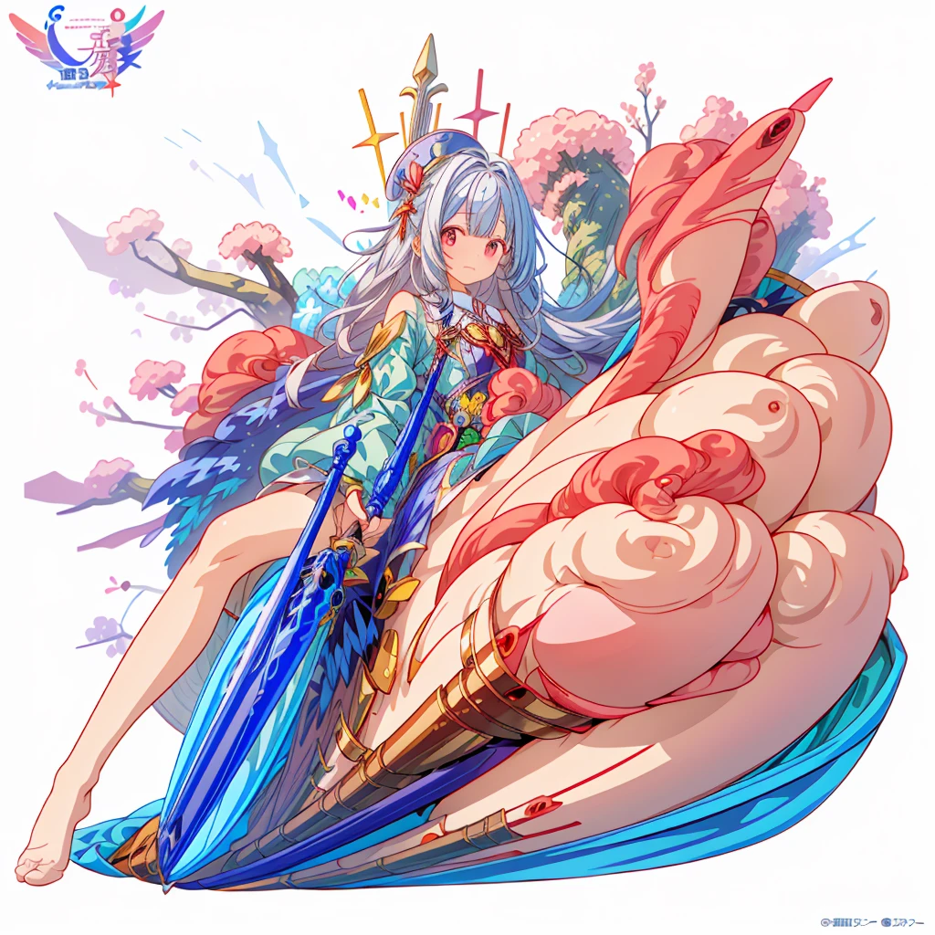 One Girl、(masterpiece, Highest quality、Official Art、Optimal Configuration、Award-winning works), (Thin Hair), Very detailed, Anime Style, alone, full length, Concept Art,Magical girl　Big hat　Cape, Magic stick,  Super huge, Tall and stylish, Very large.、White Background, full lengthに立って, Floating in the sky,fsgzisksk