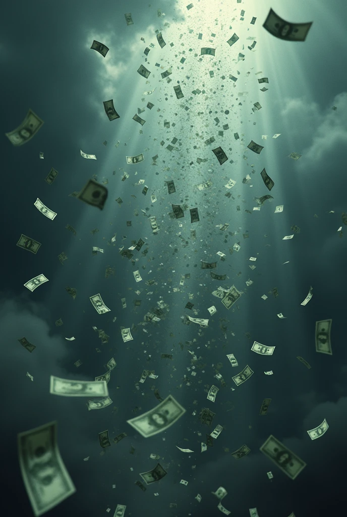 dollar bills falling from the sky
dramatic lighting
hyper realistic