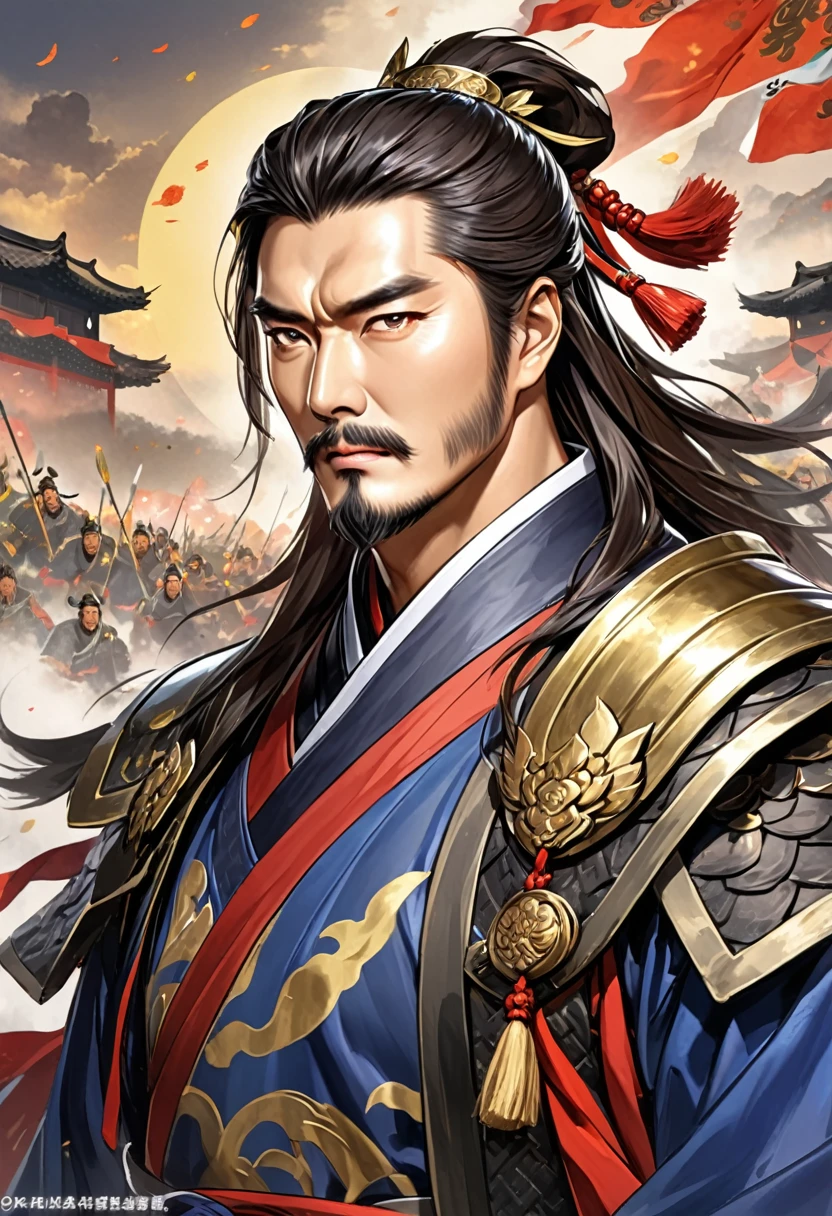Three Kingdoms Cao Cao, middle aged man, charisma, leader, handsome, 중국 의상, 중국 갑옷