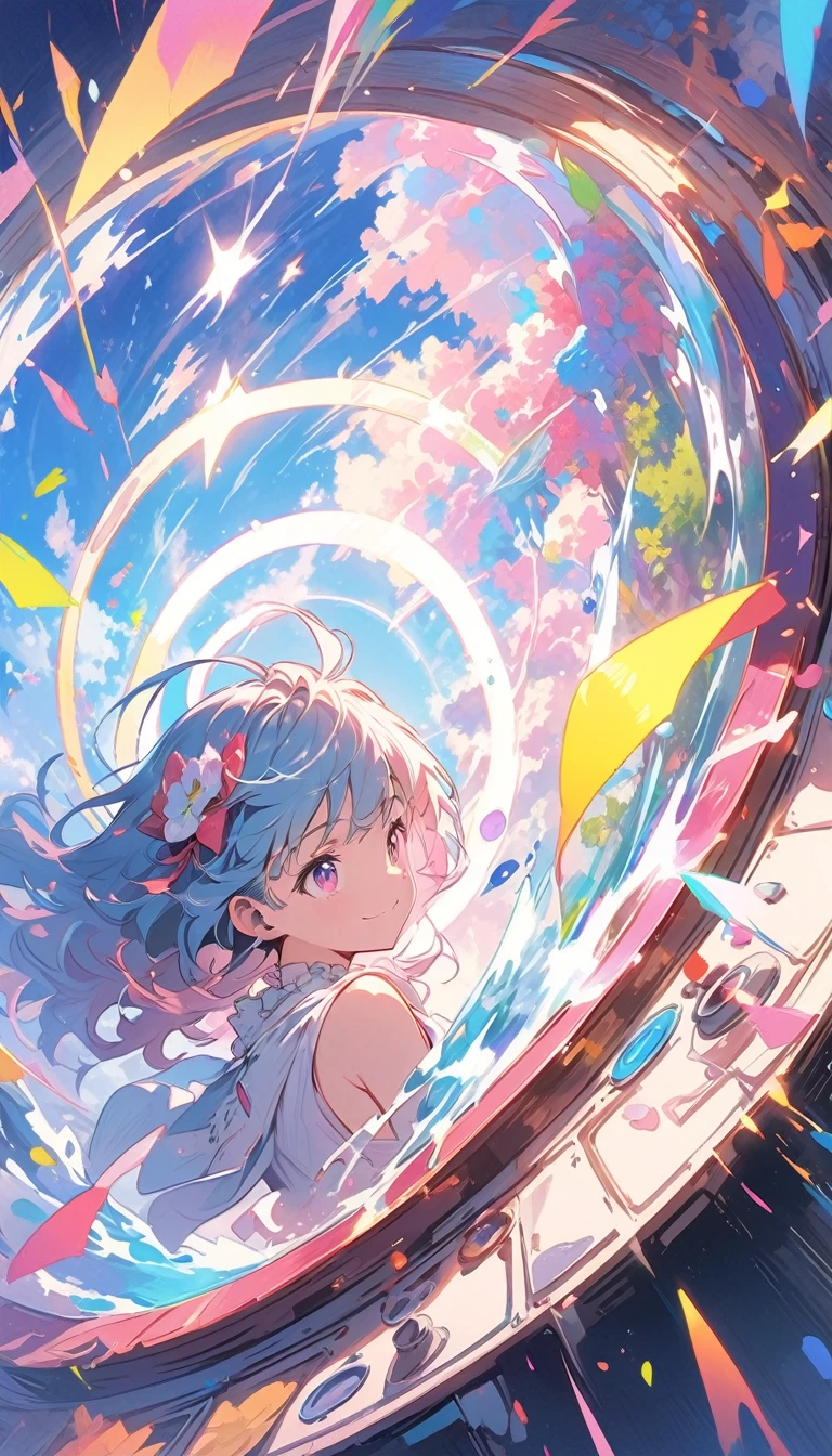 anime style, super fine illustration, highly detailed, dynamic angle, beautiful detailed, 8k, In front of numerous cathode-ray tube televisions, BREAK various programs are being broadcasted. A woman gazes at them, BREAK smiling amidst the colorful scenes.(highest quality、masterpiece、High resolution、detailed)animeスタイル、flat style、(Shining Eyes、detailed美しい顔), BREAK,Dynamic Angles、anime
