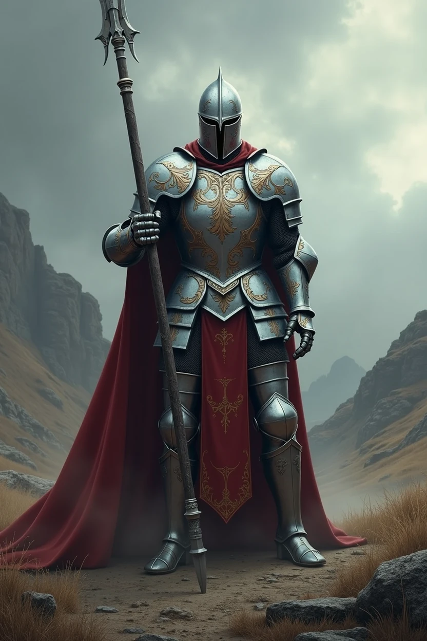 knight warrior in armor holding a large spear