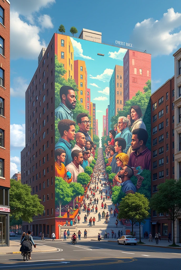 Create an image of a mural that conveys the message of architecture's ability to transform urban spaces., make it look realistic