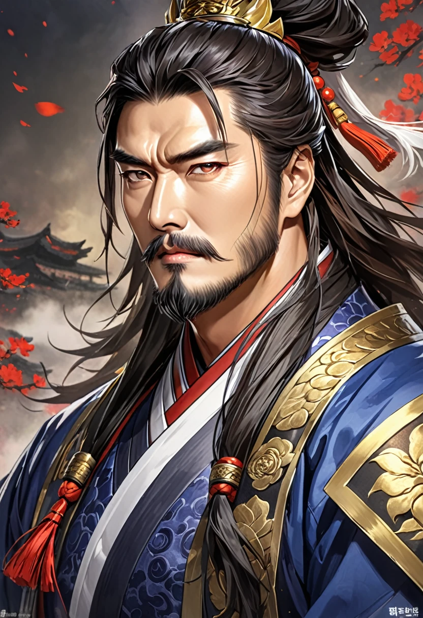 Three Kingdoms Cao Cao, middle aged man, charisma, leader, handsome, 중국 갑옷, 갑옷, 중국 옷