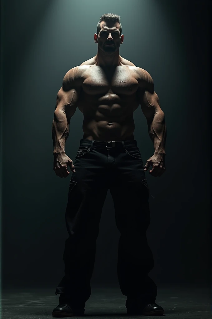 A sigma posing his body at dark mode in best quality