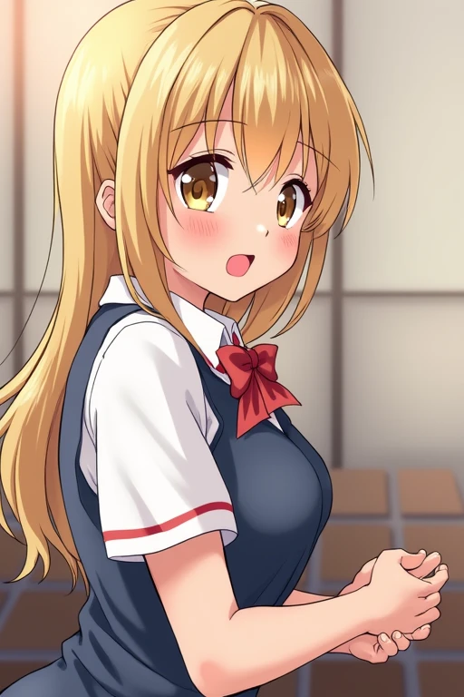 Blonde anime schoolgirl sucking genitals