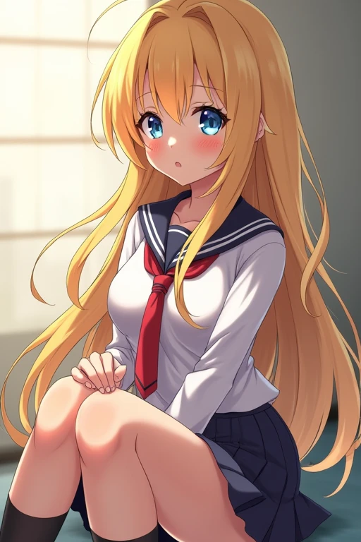 Blonde anime schoolgirl sucking genitals