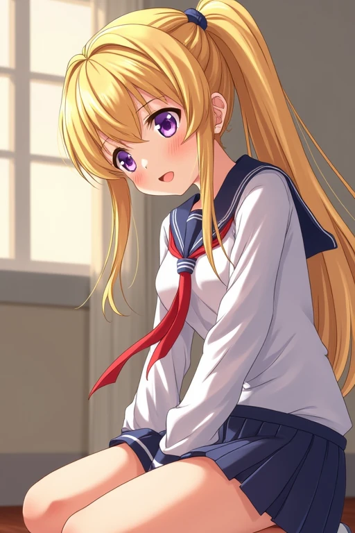 Blonde anime schoolgirl sucking genitals