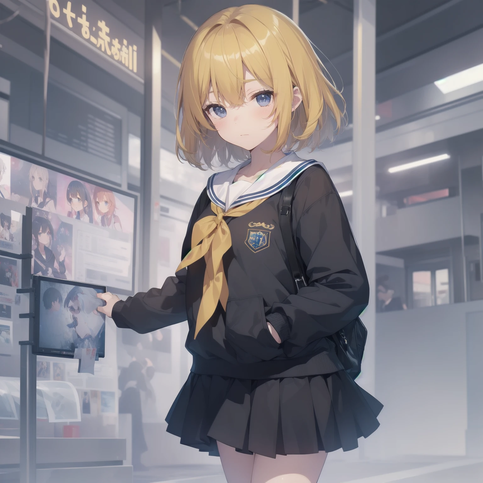 ultra-absurdres-Top quality by artist God, ultra-detailed, high resolution, anime moe artstyle, best anime 8k konachan wallpaper, pixiv contest winner, pool:2810, perfect anatomy,break, 1girl, (Please draw a girl walking sleepily to school alone. )break,(Solo,little female, 13-year-old:1.3),Full limbs, complete fingers,a junior high school student, (very short hair), short cut, flat chest, , small butt, small black eyes, beautiful detailed eyes, well-proportioned iris and pupils, expressive eyes, highres detailed hair, soft expression, salor school_uniform, sailor collar, serahuku, bow, pleated skirt,(Detailed Lighting), (Detailed background), in the School commute route. break,super detailed skin, Best cinematic lighting powered by famous artist, 8k,beauty illustration,photoshop_(medium),very aesthetic,break,((artist:izumi_tsubasu )), artist:clamp ,artist:carnelian ,artist:kantoku ,