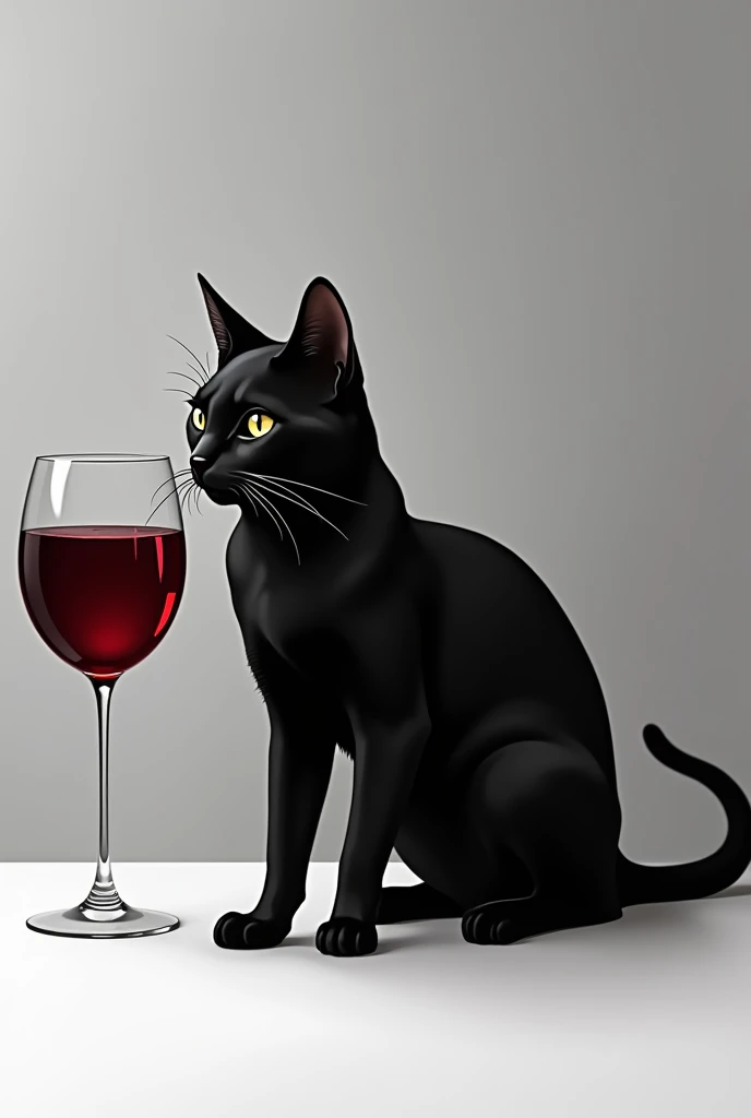 A black and white cat walking next to a glass of wine