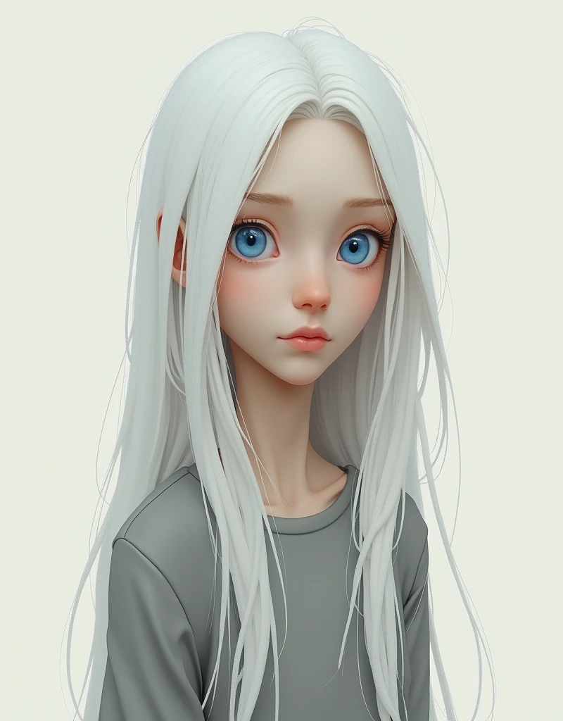 tall guy, Lucas is a thin guy he has very beautiful blue eyes that are easy to fall in love with. he has white long smooth hair like snow. He always dresses modestly, preferring neutral colors, and avoids standing out from others. Shy, anxious, perfectionist, sensitive, introverted, creative, compassionate, he has low hemoglobin. he thinks he looks awkward but others see him as a cute guy.