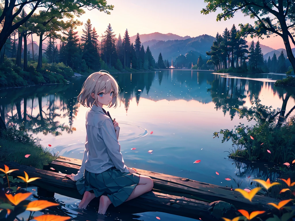 Girl,night,forest,lake,Rich Background,Single half
