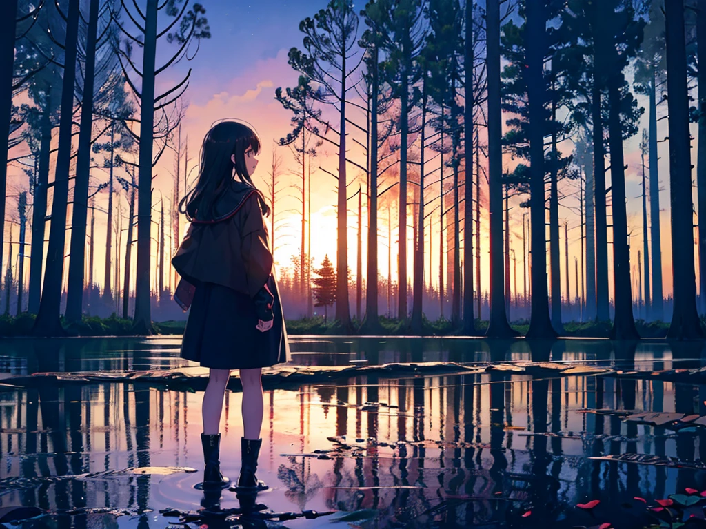Girl,night,forest,lake,Rich Background,Single half