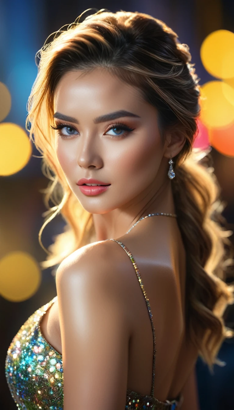 ((Handsome woman, Elegant female model, Full body portrait:1.5)), (Highest quality,4K,8k,High resolution,masterpiece:1.2),Very detailed,(Realistic,photoRealistic,photo-Realistic:1.37), Modeling Pose, High resolution,超High resolution,Studio Lighting,Ultra-fine painting,Sharp focus,Physically Based Rendering,Very detailed説明,Professional,Vibrant colors,Bokeh,Dramatic lighting,Structure of the film