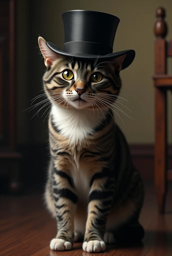 make a image of a cat using a top hat