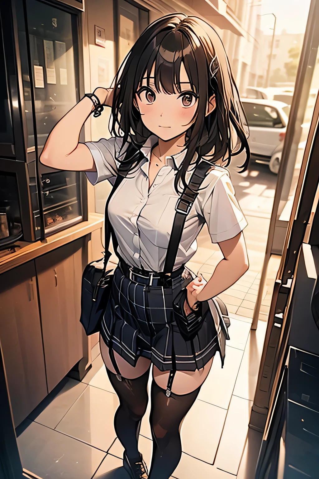 1 female, , high quality, masterpiece, Ultra-high resolution, Cinema Lighting, 1 female, , high quality, masterpiece, Ultra-high resolution, , Cinema Lighting, suspenders Moderate breasts Small face Looking up Sweat Thin belt buzzer 脇Sweat garter belt Belt on pants holster Hands behind your back Looking up Anxious face Knee-high Knee socks Knee-highソックス garter ふとももにgarter belt Checkered mini skirt Panty shot Skirt gap Armament holster holster Hands behind your back Anxious expression Anxious face, legs apart Armament Leg Holster holster See-through clothing heavy rain Rain-soaked dress shirt,Moderate breasts ガーターbelt suspenders Garter on the thigh Checkered mini skirt Looking up Pause belt Armpit sweat Hands behind back Raise your hands