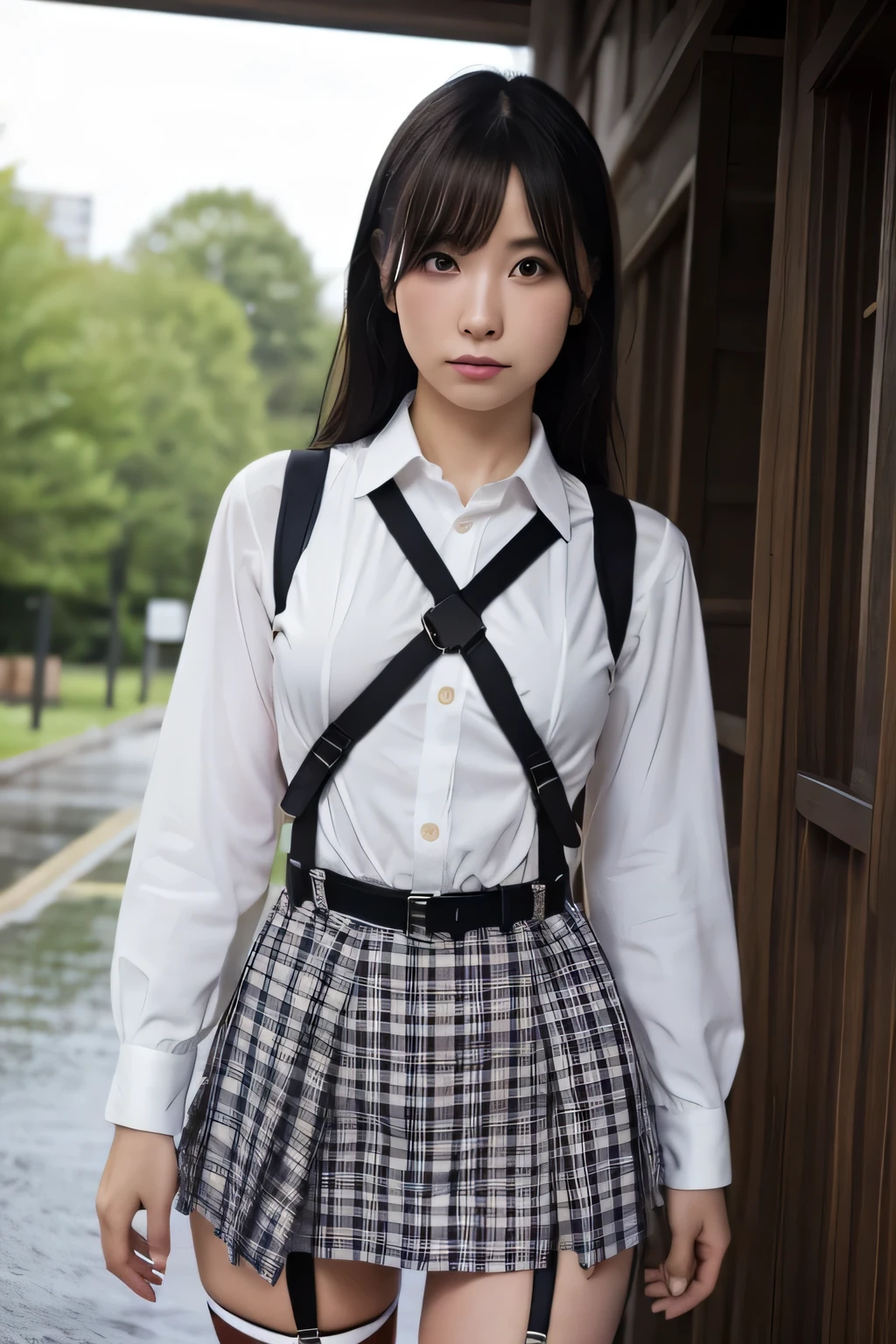 1 female, , high quality, masterpiece, Ultra-high resolution, Cinema Lighting, 1 female, , high quality, masterpiece, Ultra-high resolution, , Cinema Lighting, suspenders Moderate breasts Small face Looking up Sweat Thin belt buzzer 脇Sweat garter belt Belt on pants holster Hands behind your back Looking up Anxious face Knee-high Knee socks Knee-highソックス garter ふとももにgarter belt Checkered mini skirt Panty shot Skirt gap Armament holster holster Hands behind your back Anxious expression Anxious face, legs apart Armament Leg Holster holster See-through clothing heavy rain Rain-soaked dress shirt,Moderate breasts ガーターbelt suspenders Garter on the thigh Checkered mini skirt Looking up Pause belt Armpit sweat Hands behind back Raise your hands