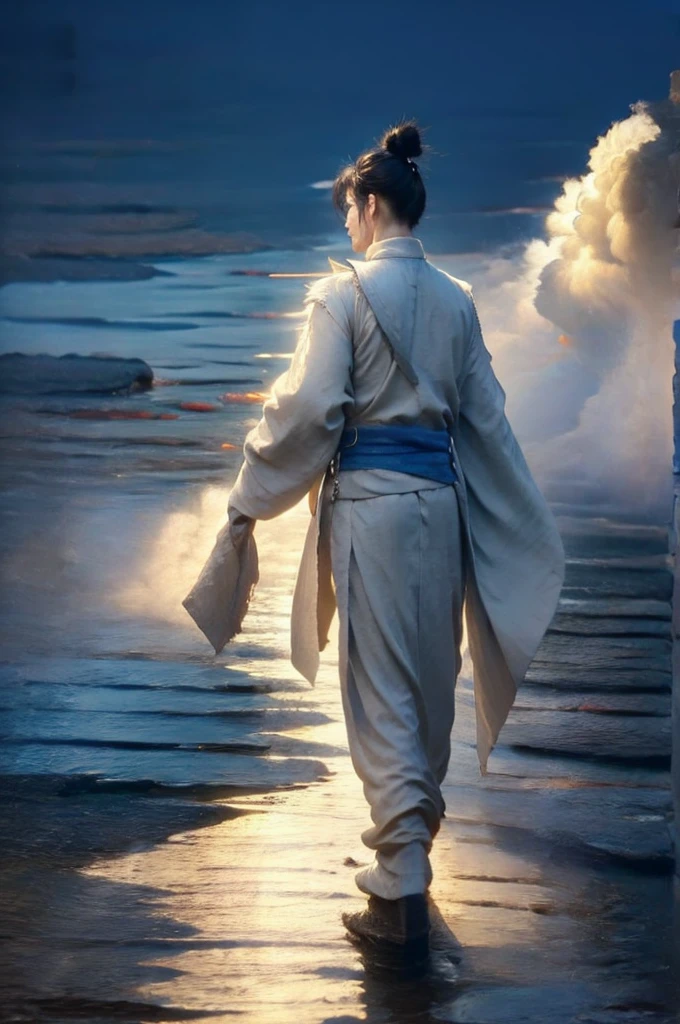 Back view of a Xianxia character,male,Domineering standing