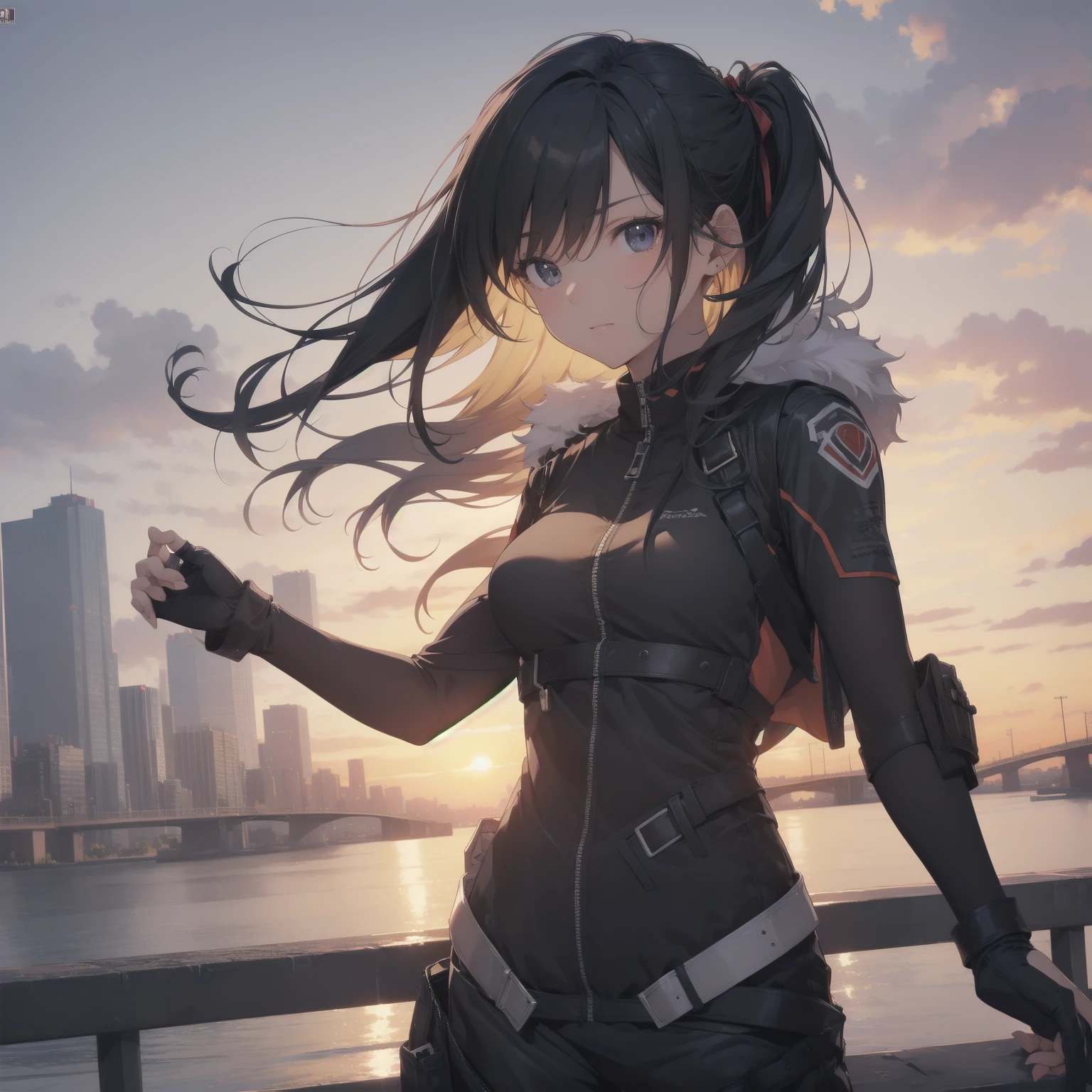ultra-absurdres-Top quality by artist God, ultra-detailed, high resolution, anime moe artstyle, best anime 8k konachan wallpaper, pixiv contest winner, pool:2810, perfect anatomy,break, 1girl, (Please draw a girl dynamic action to skyscraper alone. )break,(Solo,little female, 16-year-old:1.3),Full limbs, complete fingers, cyberpunk, (very short hair), pixie cut, medium breasts, beautiful (well-shaped) breasts, groin, butt, small black eyes, beautiful detailed eyes, well-proportioned iris and pupils, expressive eyes, highres detailed hair, expressionless, bodysuit, plugsuit, (Detailed Lighting), (Detailed background), in the cityscape. break,super detailed skin, Best sexual lighting powered by famous artist, 8k,beauty illustration,photoshop_(medium),very aesthetic,break,((artist:izumi_tsubasu )), artist:clamp ,artist:carnelian ,artist:kantoku ,