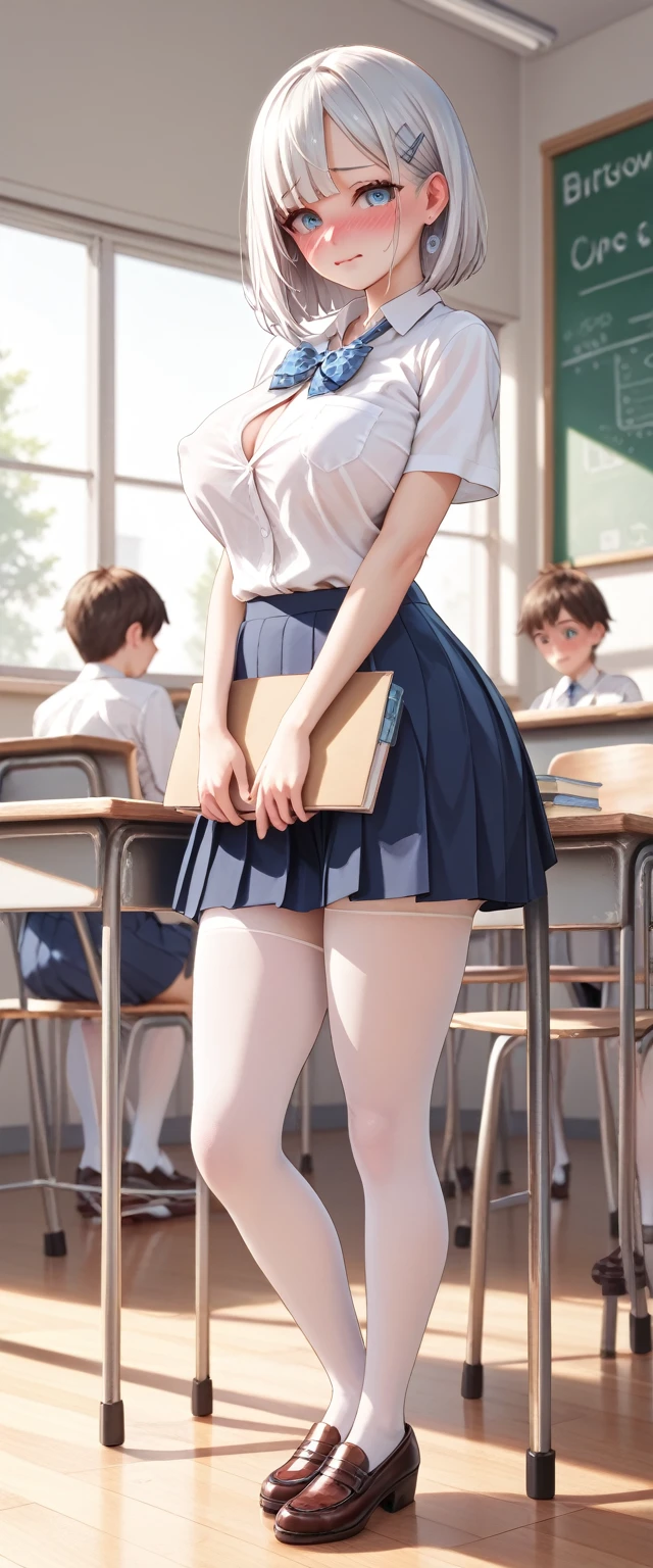 Young, white skin, feminine, cute, excessive detail, hd, 4k, detailed anatomy, anatomy model, embarrassed, detailed skin, detailed sex, Big boobs, round breasts, thin clothes, perfect body, full body, thin body, tall, school, classroom, biology class