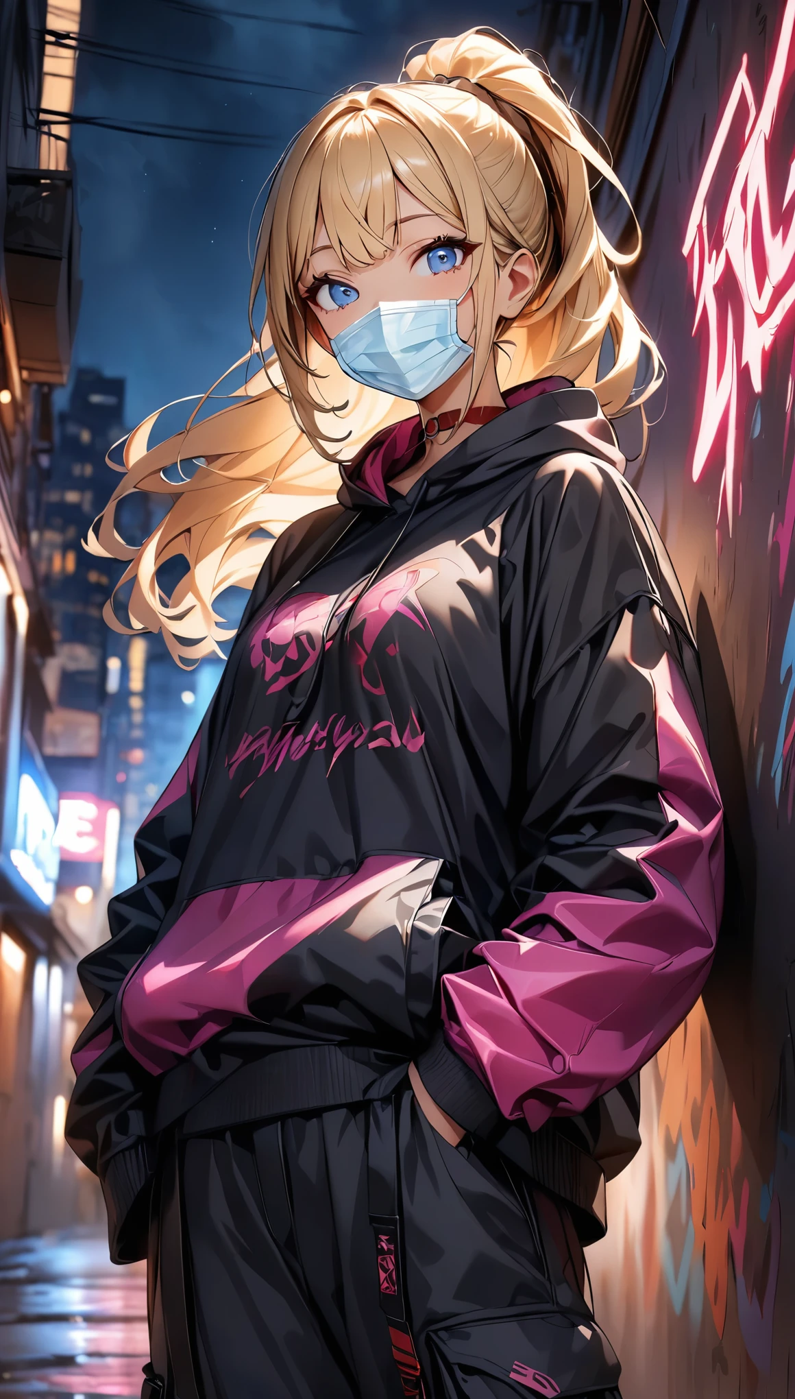 outdoors, at night, street, in front of hotel, love hotel,  