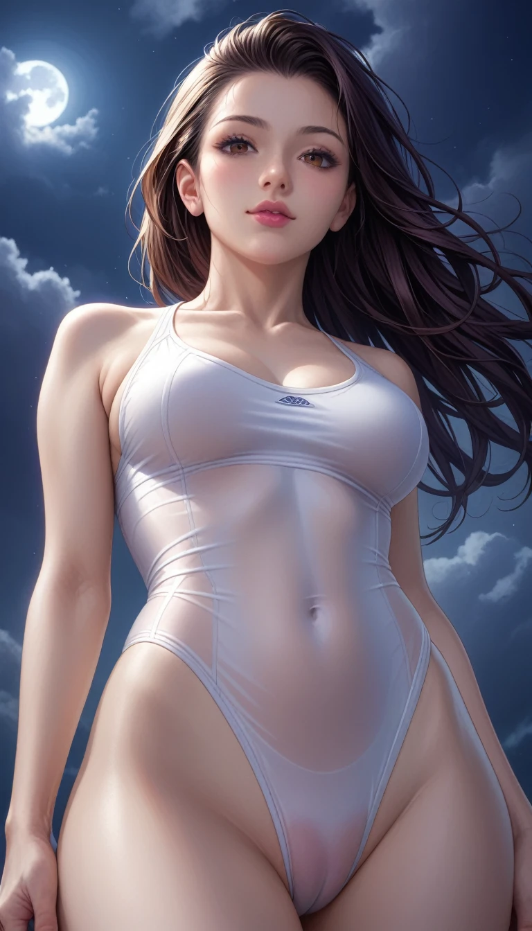 score_9, score_8_superior, score_7_superior, High-resolution CG illustration,A masterpiece in 32K resolution,Highest quality,it is really amazing,Very detailed,Ultra-high resolution,Ultra-realistic,Realistic,Increased depth of field,Cinematic lighting,
Sexy mature Japan woman,
Straight long hair with black hair,Ultra-detailed and beautiful face,Calm and gentle look,Beautiful brown eyes,Translucent white skin,Realistic skin texture,Great proportions,
Sexy high leg swimsuit,
Artistic design,Chic color scheme,Detailed fabric texture,
Dark overcast sky on a dull night,Dark clouds filling the sky,Thundercloud,Coastline at night,Stormy seas,delay々A desolate sandy beach that continues,
Cinematic,Low - Angle,