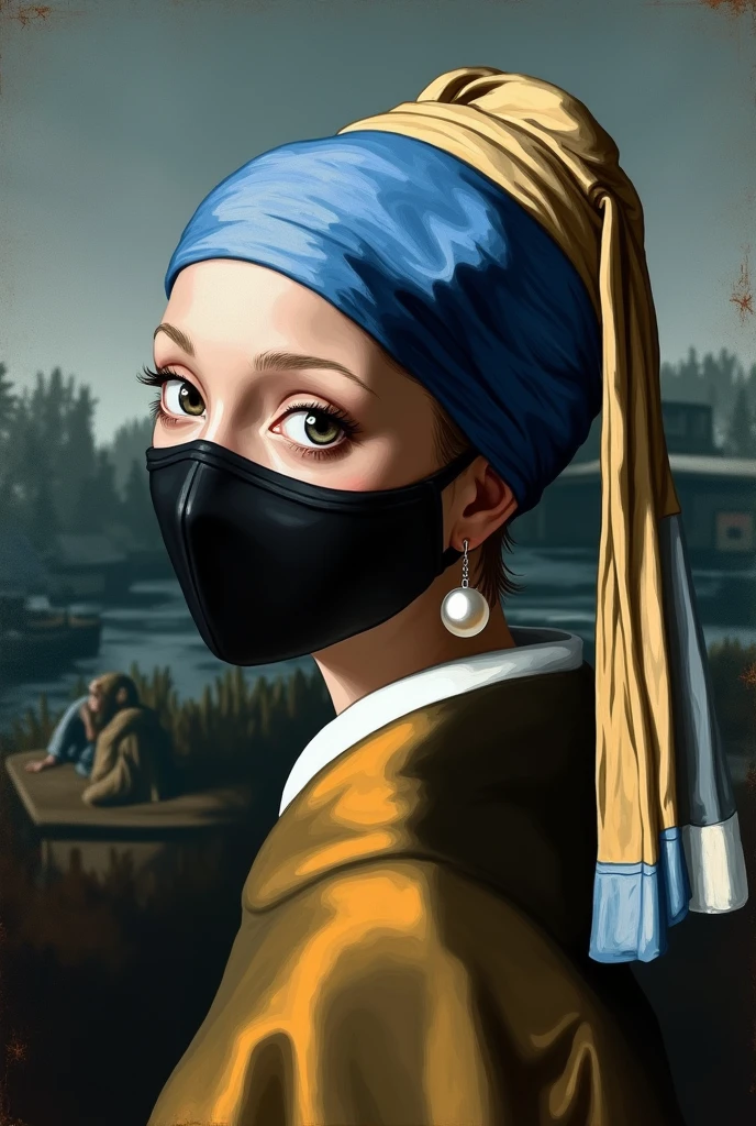 Art appreciation of the girl with a pearl earing by johannes vermeer. Make it look like she has a mask on and a sharinggan and a scar on her left eye just like Kakashi in naruto