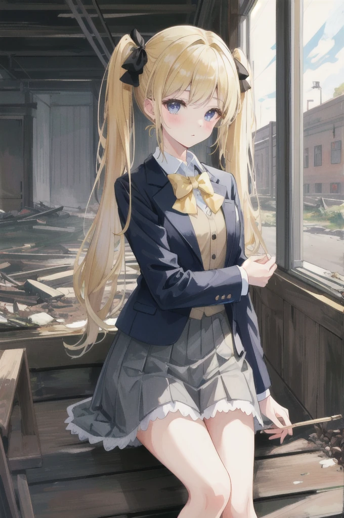 (Highest quality,4K,High resolution,masterpiece:1.2),Very detailed,Realistic:1.37,とてもbeautiful girl,Very cute blazer uniform,Wearing white stockings,Blonde,Blonde Hair,Long twin tails,Watching the audience,high school、Dilapidated school building、I&#39;m in the classroom、Inside a dilapidated classroom、Very dirty classroom、,Red color scheme,Ominous atmosphere,Eye-catching,Storytelling,anatomy,Anime Style,Concept Art,beautiful細部までこだわった顔と (((Red eyes ))),A terrifying ritual ,Satanic Ritual,Premature death,inappropriate behavior,クレイジーなsmile,Scythe Face,beautiful girl、Girl Monster, beautiful, Delicate facial features,  Sharp Fangs, Pale skin, Gloomy atmosphere, one person&#39;s, Please open your mouth wide, Open your mouth and baring your teeth,Sharp teeth like a beast, Wide lips, very wide mouth, Vermilion cheeks, ,(Blood splatter:1.2),Scary smile, smile,High School Design, Twisted smile、頭からのBleeding,、Blood splatter、,(Bleeding:1.2), ((流れるようなBlonde)), Female curves, Perfect hands, Perfect anime face, (A long-sleeved, very cute sailor uniform)), Are standing, ((邪悪なsmile)), ,(Blood splatter:1.4), Steam circulates, ,Anime school design, Twisted smile、Bloody、 A dilapidated high school、Abandoned house、,Absurd, High resolution、Spooky Girl、(クレイジーなsmile:1.8)、(Blood dripping from hands:1.3)、 anime-style characters as the main characters、Shocking pink lipstick
