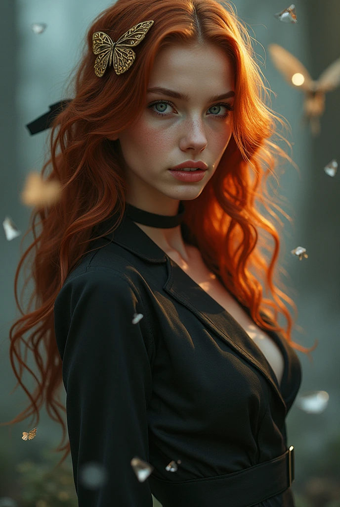 (solo, full body photo:1.3), (action packed:1.3), (haze, fog, mist:1.3), chiaroscuro, best quality, photorealistic, 1woman, (cute), (24yo:1.2), redhead, long ginger hair highly detailed, 1700'S, digital photography, art by artgerm and ruan jia and greg rutkowski surreal painting gold butterfly filigree, broken glass, (masterpiece, sidelighting, finely detailed Fashionable eyes: 1.2) (perfect oval large eyes that gazes at the viewer), beautiful detailed face, blue gorgeous perfect eyes, (blonde hair ponytail), (attractive young woman:1.3), (thick amazing hair), (seductive:1.1), (blushing:1.1)