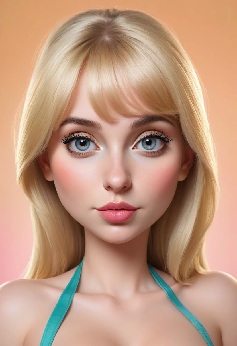 (work of art, best qualityer:1.2), 1 blonde girl, sexy, completely naked,design of character,own style,pastel colored,Handmade,design simples,caricature,Big head,large nose,animated cartoon,own style,colorfully,parody,diffinid shapes,Well-defined features, very high quality painting, professional features